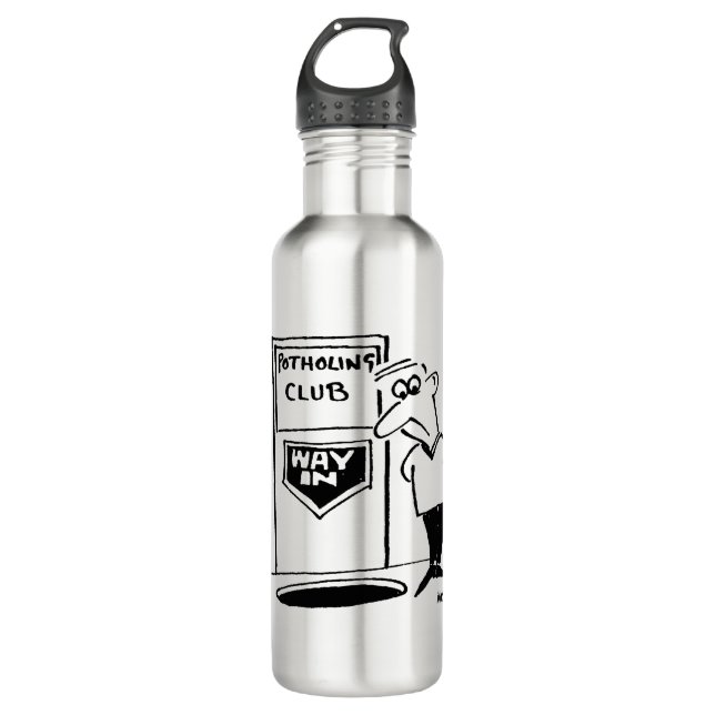 Funny Potholing Club Entrance in the Floor Cartoon 710 Ml Water Bottle (Front)
