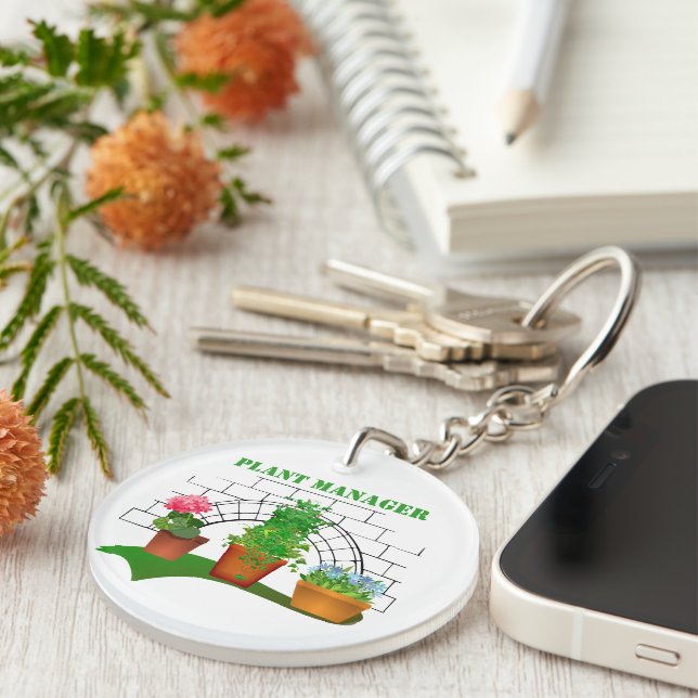 Funny Potted Flowers Plant Manager Personalised Key Ring (Front Right)