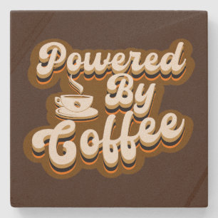 funny powered by coffee word art stone coaster