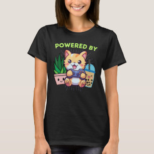 Funny Powered By Gamer Cat Plants Boba Video Games T-Shirt
