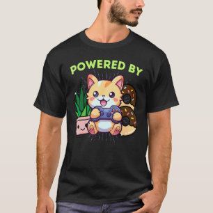 Funny Powered By Gamer Cat Plants Gaming & Doughnu T-Shirt