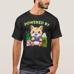 Funny Powered By Gamer Cat Plants Matcha Lattes & T-Shirt