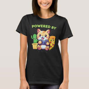 Funny Powered By Gamer Cat Plants Pizza Gaming & T-Shirt
