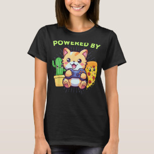 Funny Powered By Gamer Cat Plants Pizza Gaming & T-Shirt