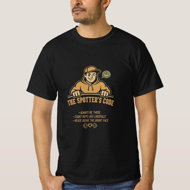 Funny Powerlifting T-Shirt The Spotter's Code (Front)