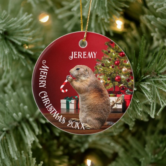 Funny Prairie Dog Christmas Tree Ceramic Ornament (Tree)
