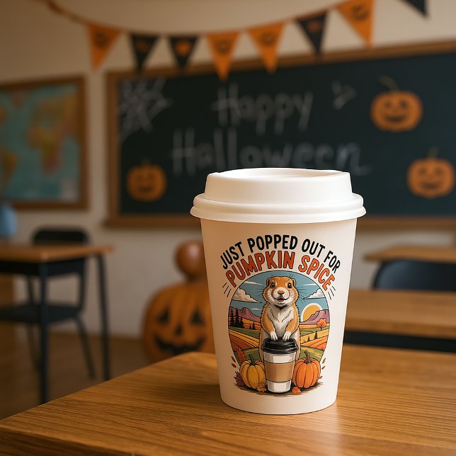 Funny Prairie Dog Fall Pumpkin Spice Humour Paper Cups (Halloween autumn school classroom party paper cups pumpkin spice prairie dog theme)