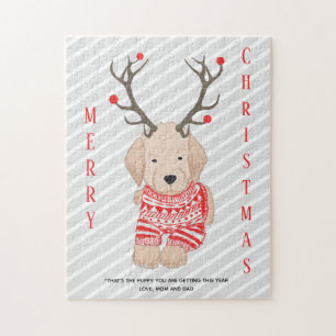Funny Prank Christmas Golden Retriever Puppy Gift Jigsaw Puzzle