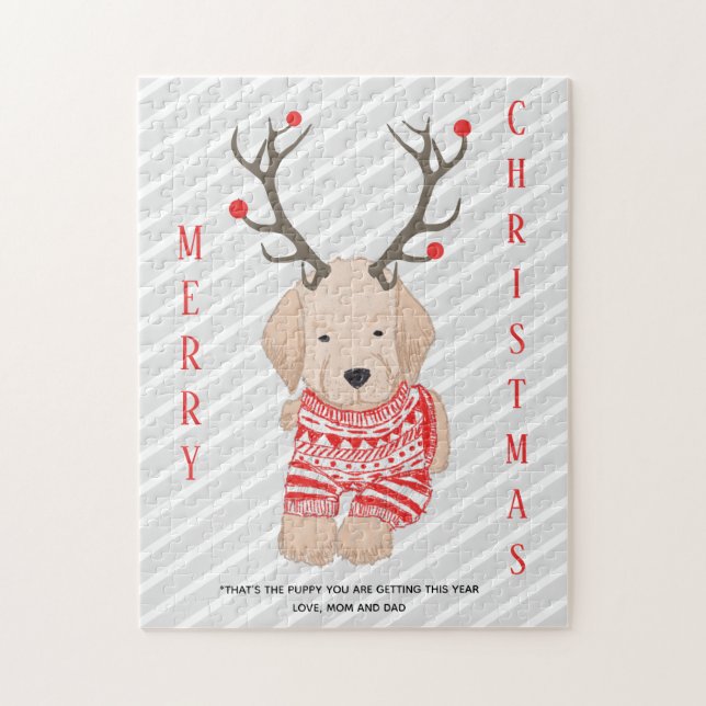 Funny Prank Christmas Golden Retriever Puppy Gift Jigsaw Puzzle (Vertical)