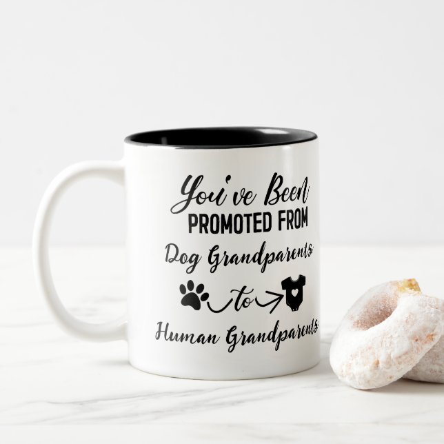 Funny Pregnancy Announcement for Dog Grandparents Two-Tone Coffee Mug (With Donut)