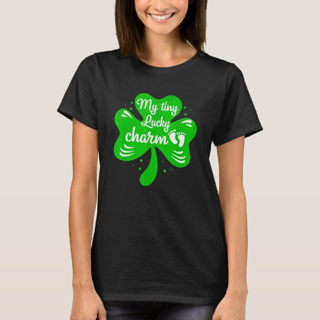 Funny Pregnancy Announcement Shamrock St Patricks  T-Shirt (Front)