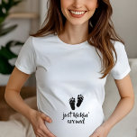 Funny Pregnancy New Mum Baby Gift Idea T-Shirt<br><div class="desc">Cute baby foot prints and "just kickin' around" underneath makes a humourous t-shirt for a mother-to-be.  Celebrate someone you love with this funny gift.</div>
