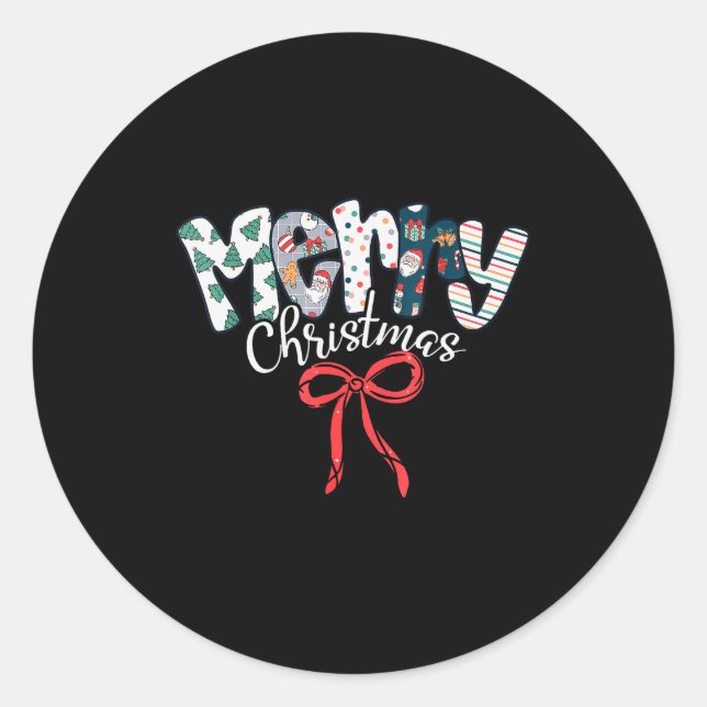 Funny Preppy Merry Christmas Santa Coquette Bow Gi Classic Round Sticker (Front)
