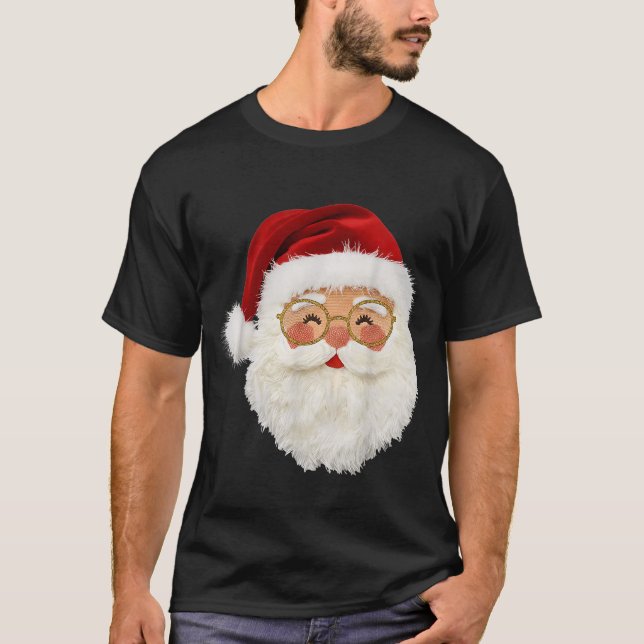 Funny Preppy Realistic Faux Yarn Santa Claus Merry T-Shirt (Front)