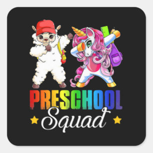 Funny Preschool Squad Dabbing Llama Unicorn Square Sticker