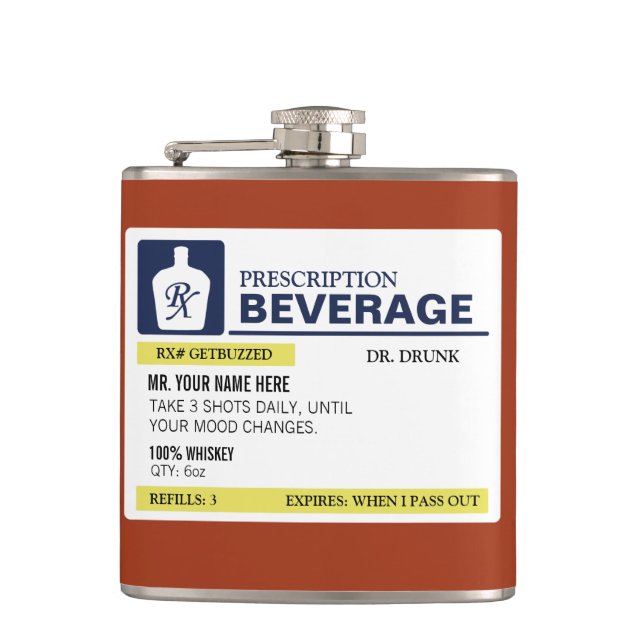 Funny Prescription Beverage Hip Flask (Front)
