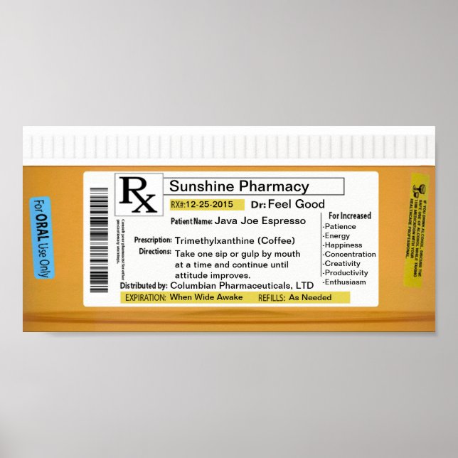 Funny Prescription Coffee RX Poster (Front)
