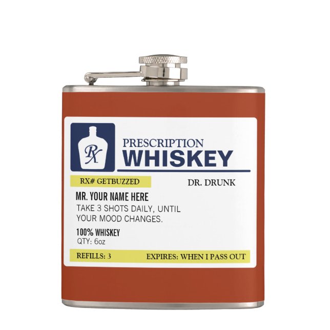 Funny Prescription Whiskey Hip Flask (Front)