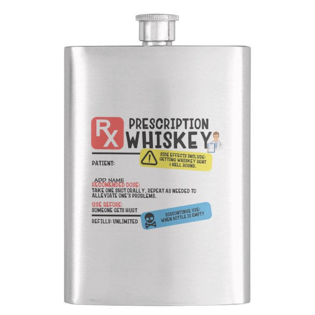 Funny Prescription Whiskey Hip Flask (Front)
