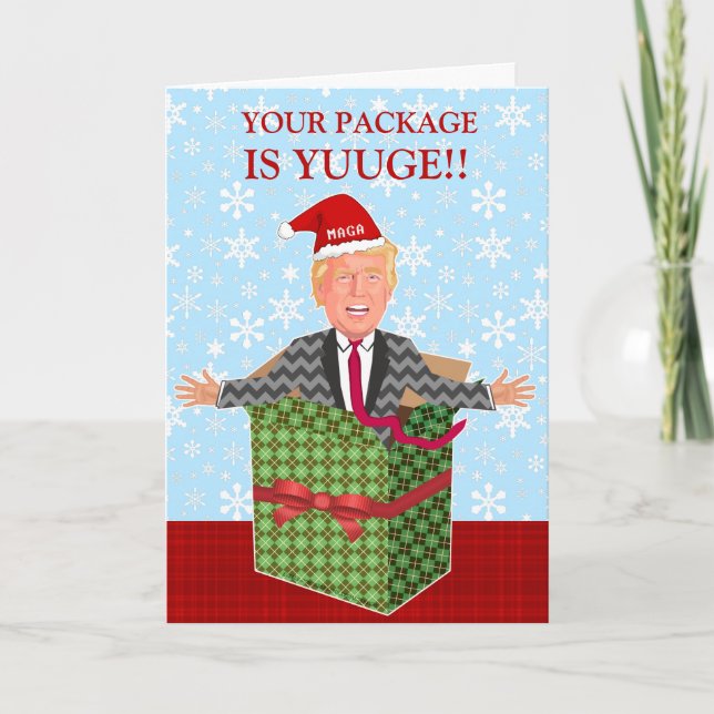 Funny President Donald Trump Christmas Package Holiday Card (Front)