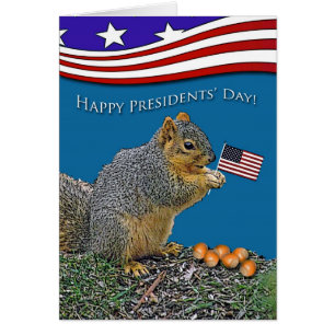 Funny Presidents' Day, Squirrel With Flag and Nuts