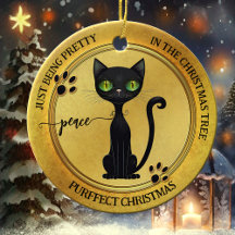 Funny Pretty Black Kitty Gold Christmas