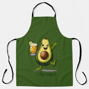 funny print with a green cartoon avocado character apron