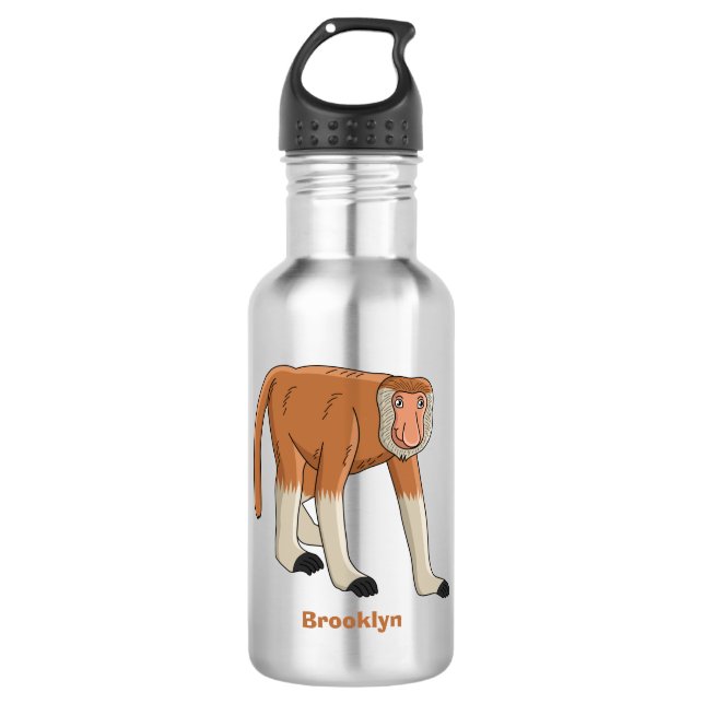 Funny proboscis monkey cartoon illustration 532 ml water bottle (Front)