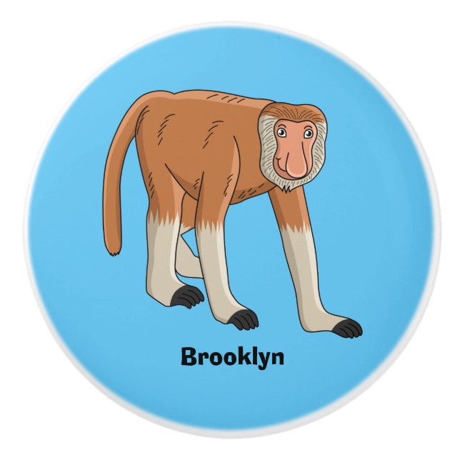 Funny proboscis monkey cartoon illustration ceramic knob (Front)