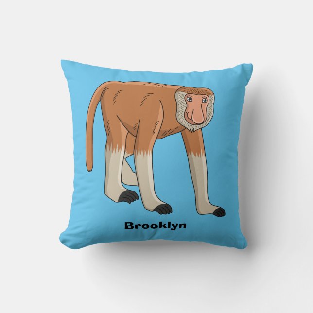 Funny proboscis monkey cartoon illustration cushion (Front)