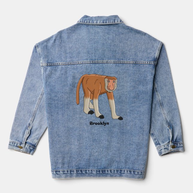 Funny proboscis monkey cartoon illustration denim jacket (Back)