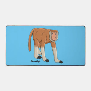 Funny proboscis monkey cartoon illustration desk mat