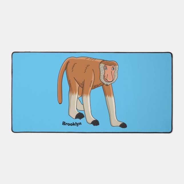Funny proboscis monkey cartoon illustration desk mat (Front)