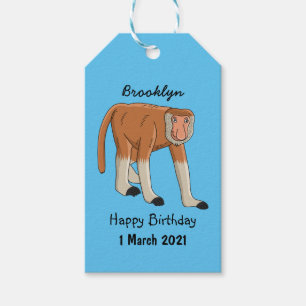 Funny proboscis monkey cartoon illustration gift tags