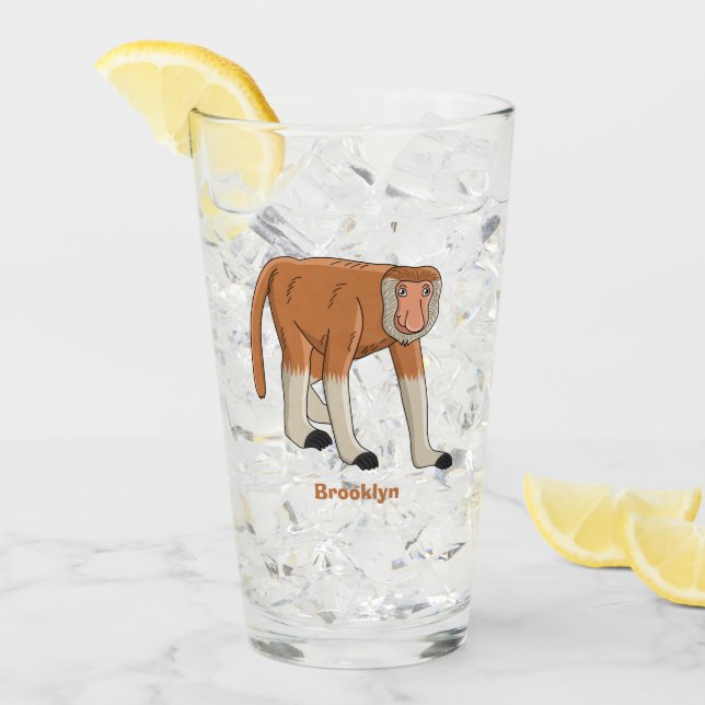 Funny proboscis monkey cartoon illustration glass (Front Ice)