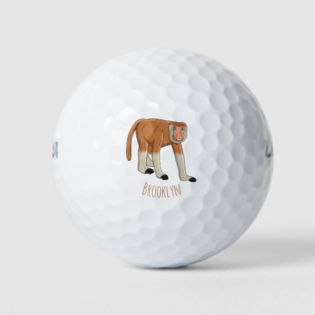 Funny proboscis monkey cartoon illustration golf balls (Front)