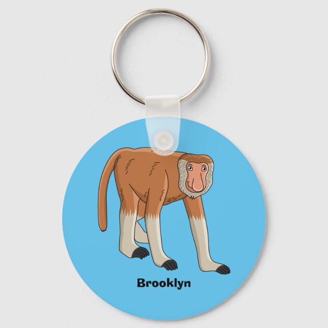 Funny proboscis monkey cartoon illustration key ring (Front)