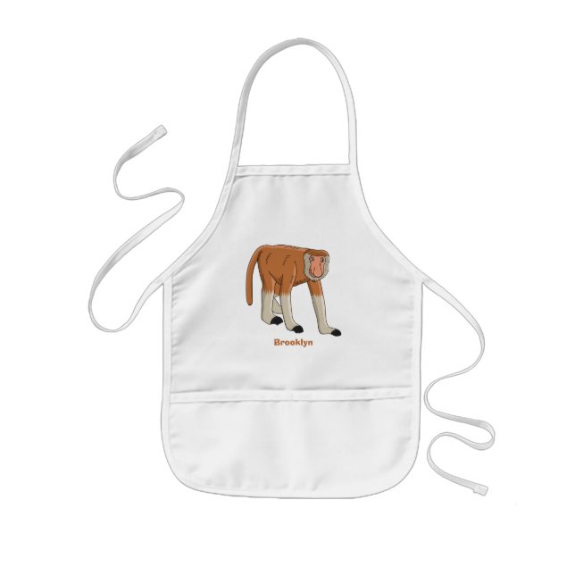 Funny proboscis monkey cartoon illustration kids apron (Front)