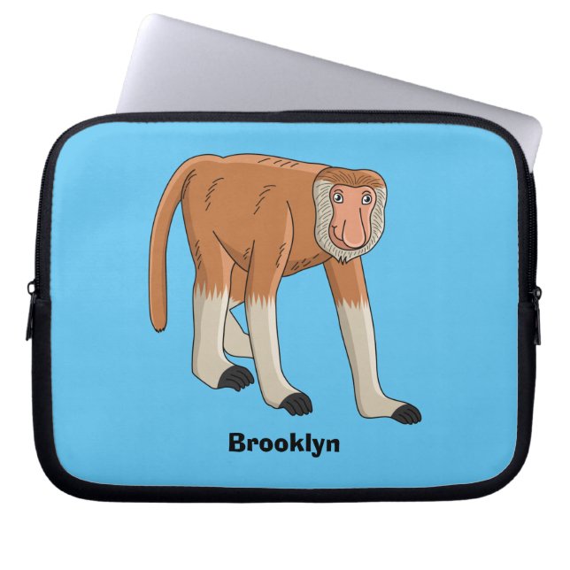 Funny proboscis monkey cartoon illustration laptop sleeve (Front)