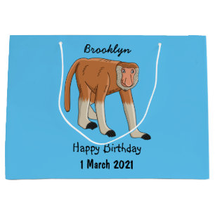 Funny proboscis monkey cartoon illustration large gift bag