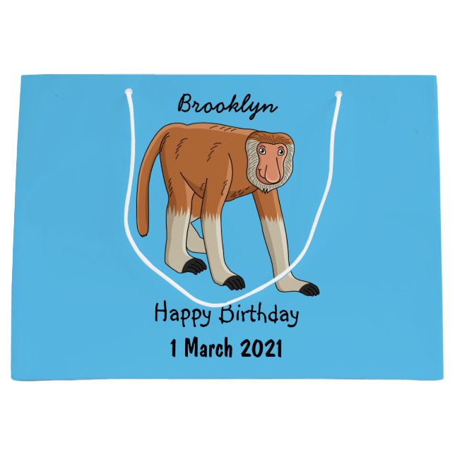 Funny proboscis monkey cartoon illustration large gift bag (Front)