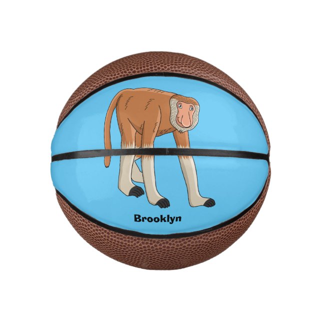 Funny proboscis monkey cartoon illustration mini basketball (Front)