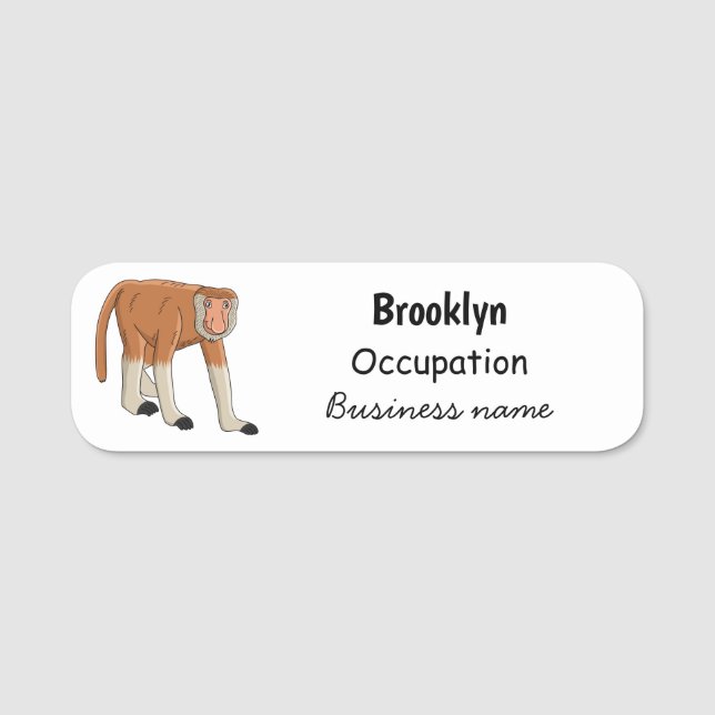 Funny proboscis monkey cartoon illustration name tag (Front)