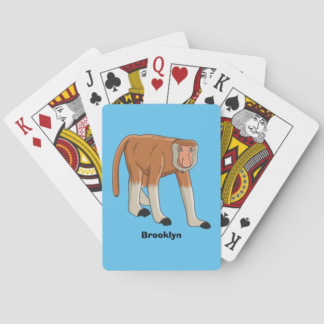 Funny proboscis monkey cartoon illustration playing cards (Back)
