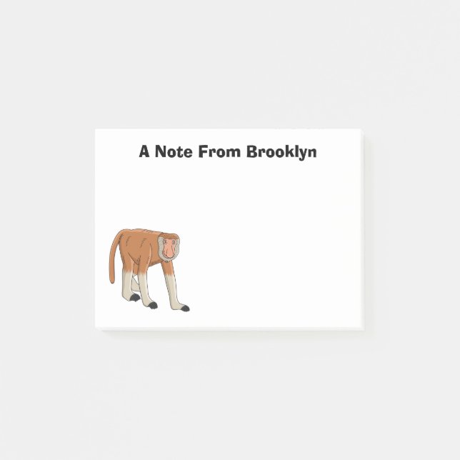 Funny proboscis monkey cartoon illustration post-it notes (Front)
