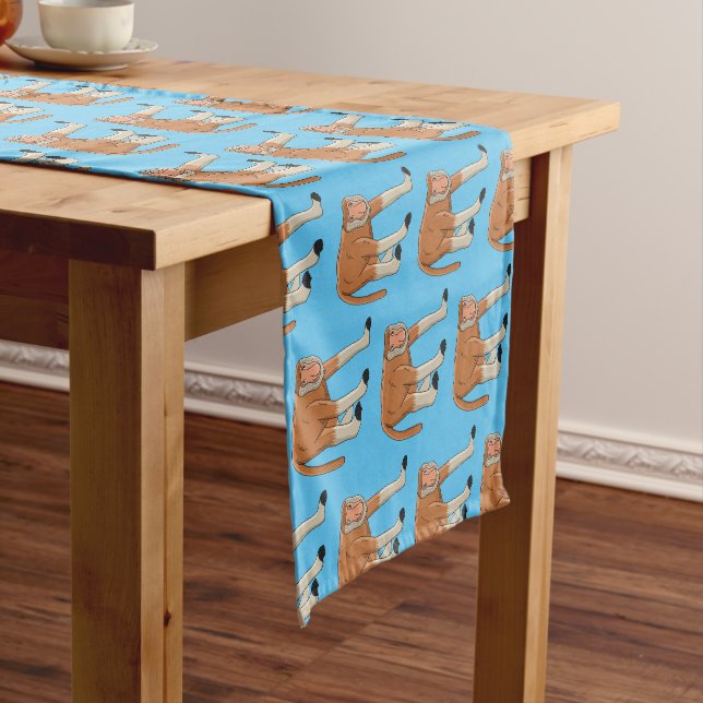 Funny proboscis monkey cartoon illustration short table runner (In Situ)