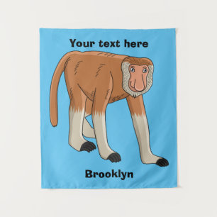 Funny proboscis monkey cartoon illustration tapestry