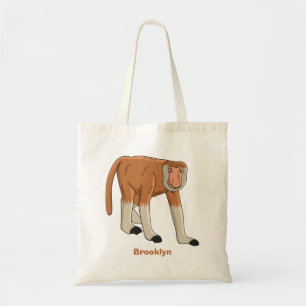 Funny proboscis monkey cartoon illustration tote bag