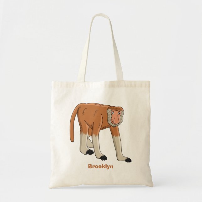 Funny proboscis monkey cartoon illustration tote bag (Front)