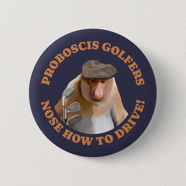 Funny Proboscis Monkey Golf Lovers  6 Cm Round Badge (Front)